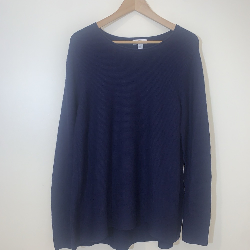 Lord & Taylor Sweater Womens 0X Navy Blue Ribbed Cotton Blend Stretch